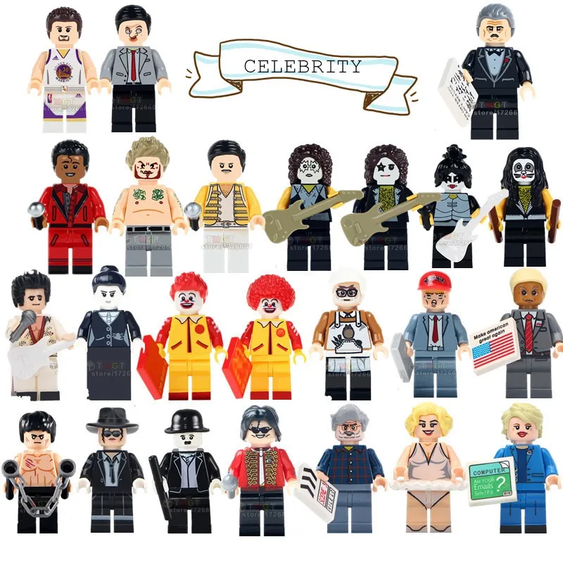 

World Famous Singer Queen Freddie Mercury WM443 Kiss Band Paul Popular fighter Hulk Hogan Building Blocks toys for Children Gift