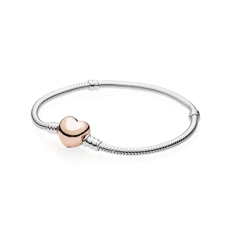 

2018 NEW 100% 925 sterling silver Moments Silver Bracelet With Rose Heart Clasp Fit Original panqiou Bracelet Charm DIY Jewelry