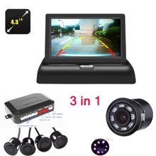 All in one Dual Core CPU Sensor de estacionamento Vídeo com Hd 4.3 polegada Do Monitor LCD parktronic câmera com 8 visão nocturna do IR sistema