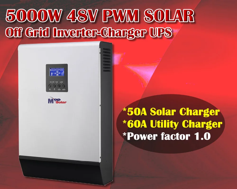 5000w solar inverter charger 48vdc 230vac + 50A solar charger + 60A