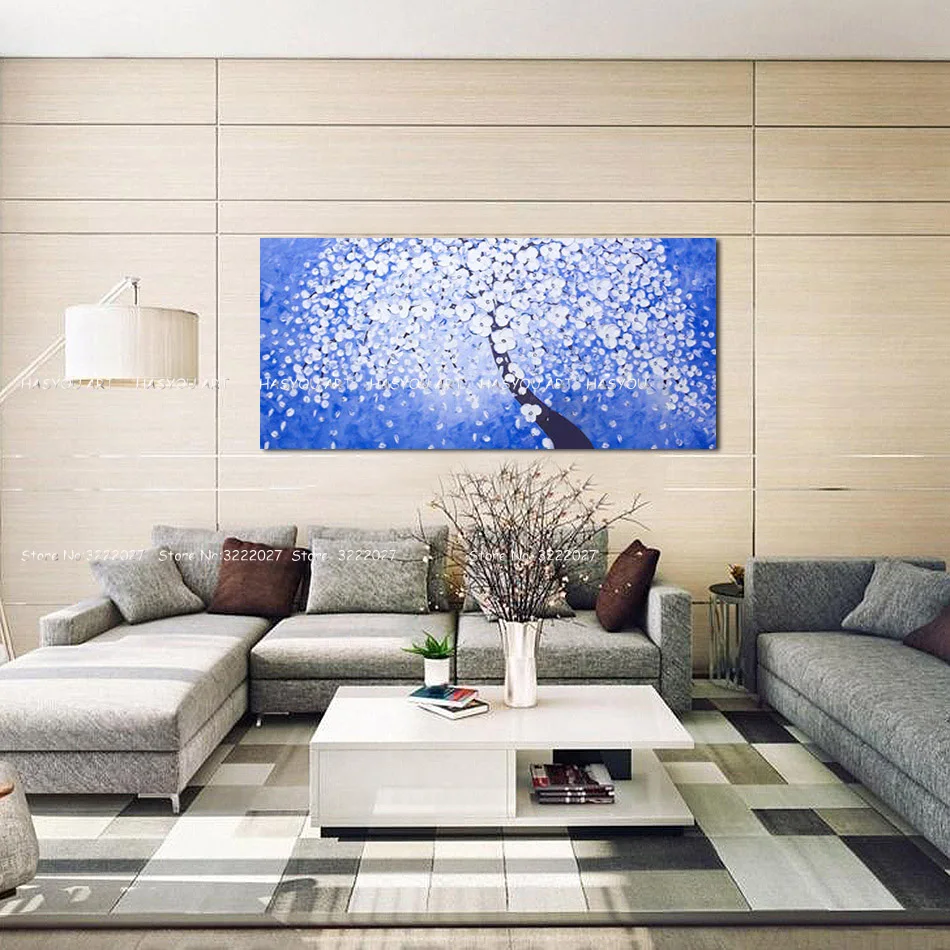 Unframed-Romantic-White-Flower-Tree-Modern-Picture-Abstract-Palette-Knife-Painting-Wall-Art-Hand-Painted-Wedding