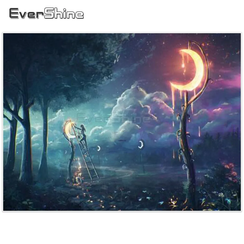 

EverShine 5D Diamond Painting Full Drill Square Scenery Pictures Diamond Embroidery Cross Stitch Halloween Decorations Of Home
