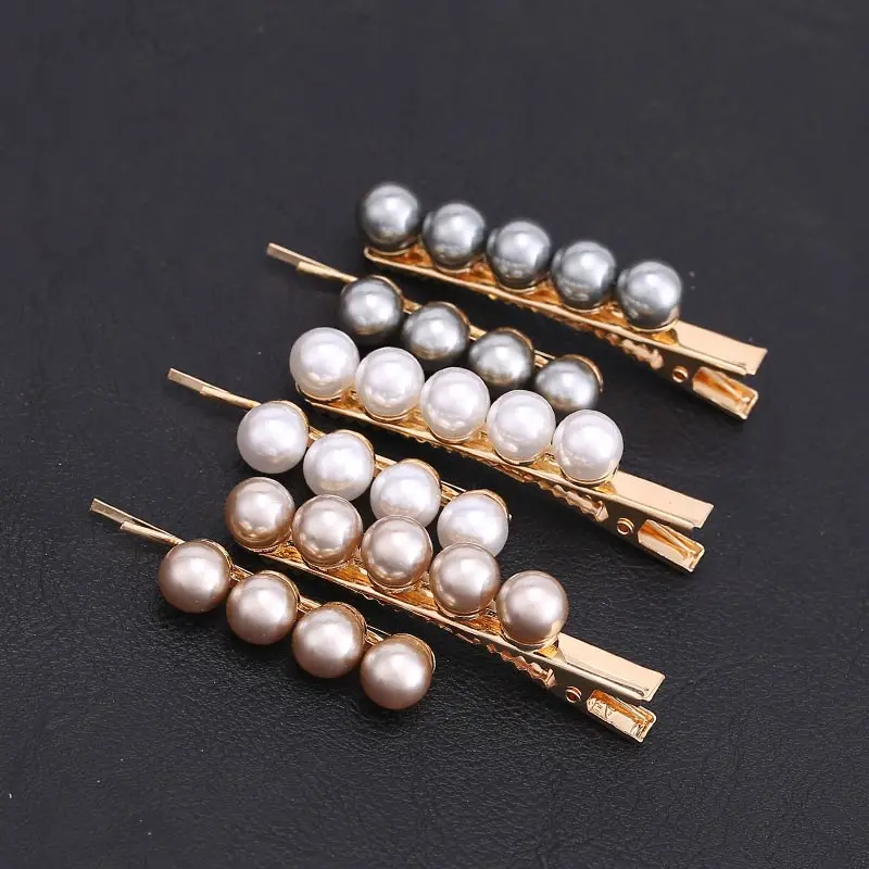 

BibyStyle Women Stylish Metal Full Pearl Hairpins Elegant Korean Design Snap Barrette Stick Hairpin Hair Styling Accessories