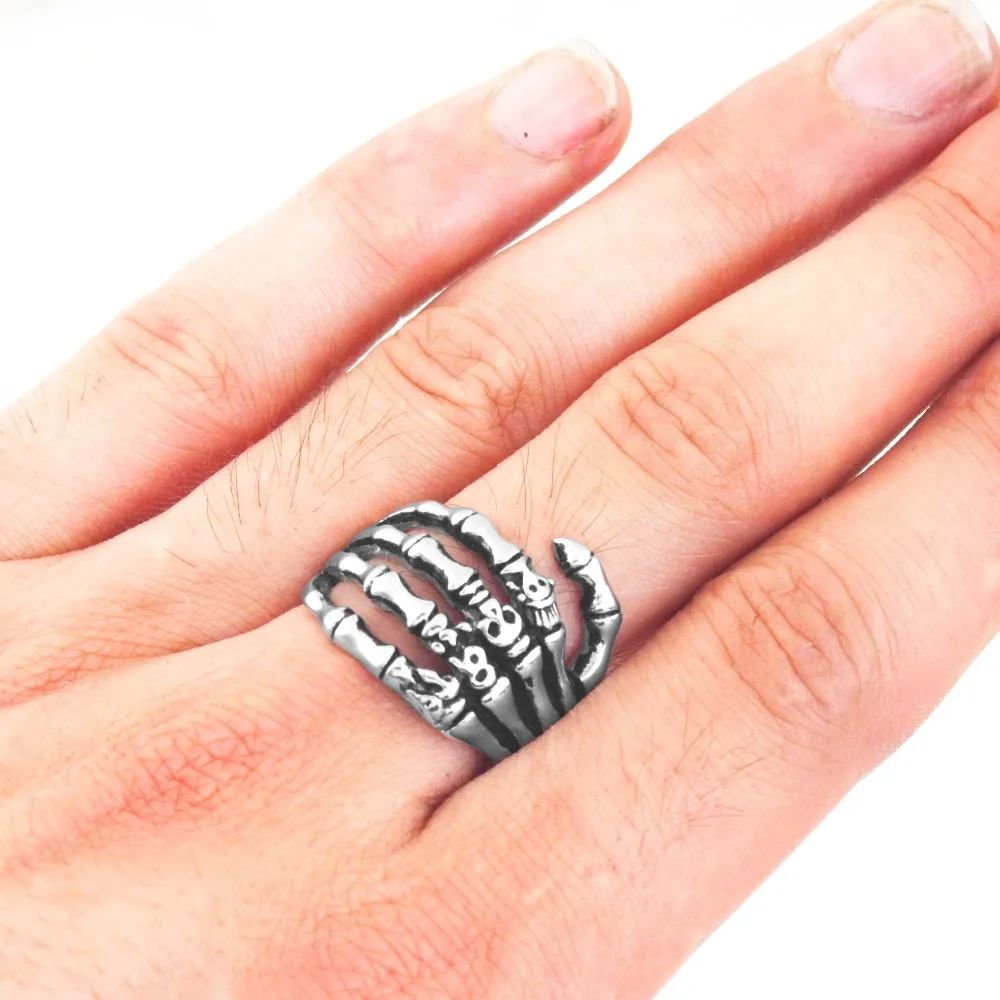 Edglifu Men Ring Black Vintage Punk Skeleton Rings Stainless Steel Edglifu Men Ring Black Vintage Punk Skeleton Rings Stainless Steel Skull Hand Finger Bone For Women Gift In From Jewelry
