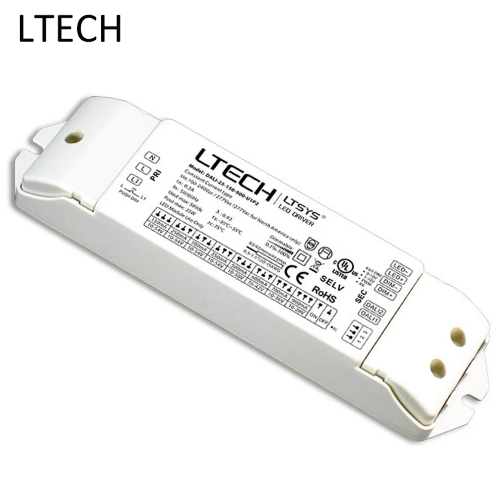 

Constant Current DALI Dimming Driver DALI-25-150-900-U1P1 100-277Vacc Input; 150-900mA/1.5-25W Output