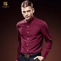 FANZHUAN Для мужчин рубашка с длинным рукавом осень стрейч тонкий моды жаккардовые цвет красного вина вечерние платье рубашка Мужская одежда