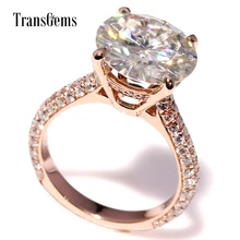 TransGems 5.0 Carat Lab Grown Moissanite Wedding Engagement Ring with Real Diamond Accents in 14K Rose Gold for Women
