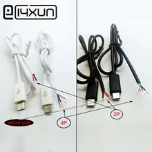 10 шт. Micro USB штекер 180 градусов один разъем с 2 P/4 P зарядный кабель белый черный 30 см 50 см 1 м