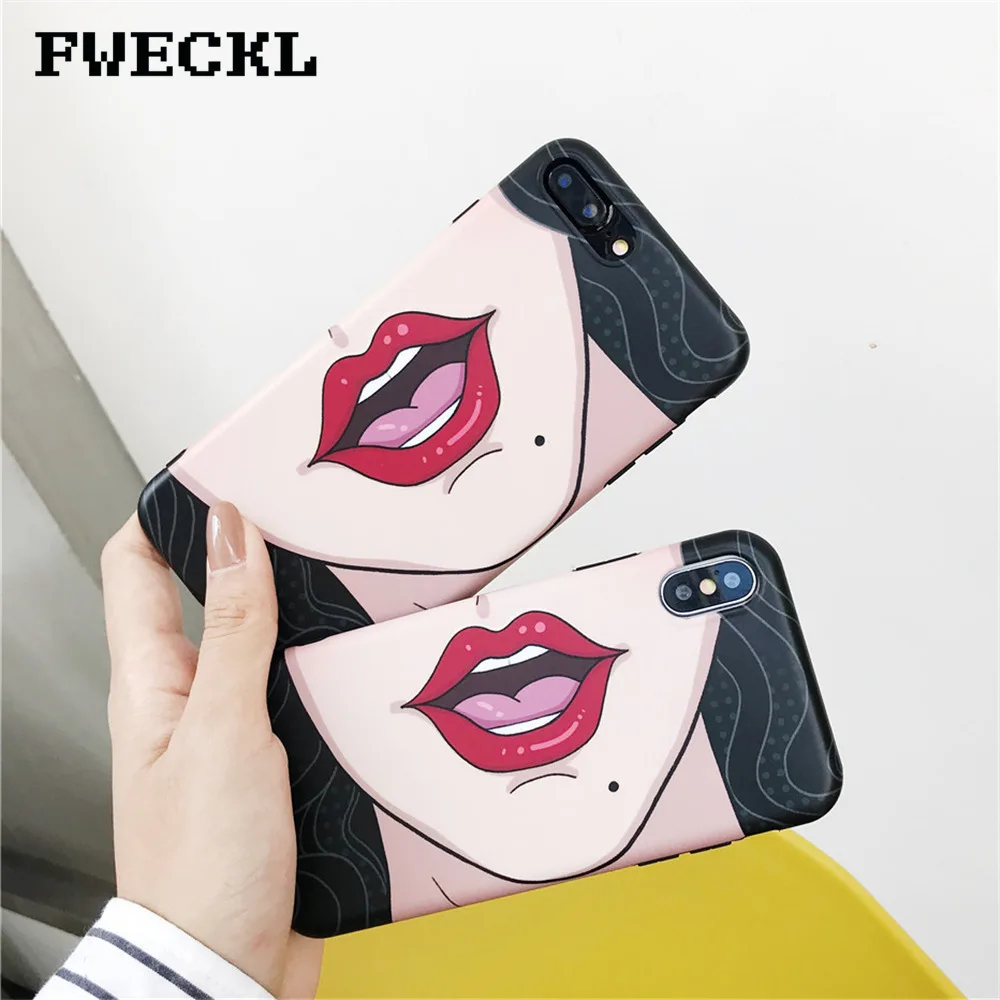 Creative Design Sexy Girl Red Lips Phone Case For iPhone 8 7 Plus X XS MAX XR Matte Soft IMD Silicon Cover 6 6S |