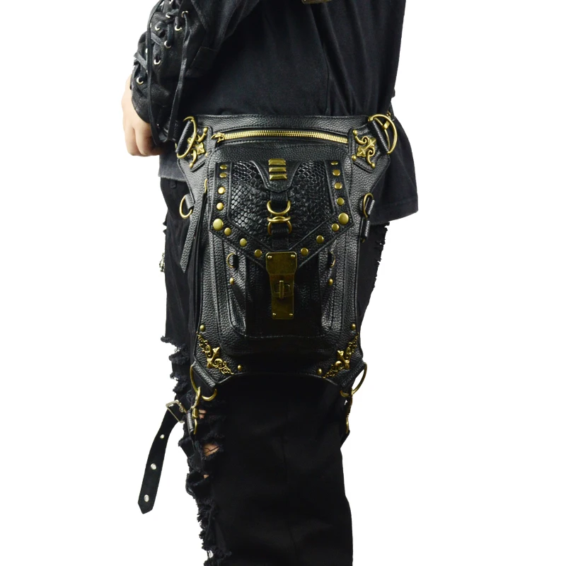 Punk Waist Bags Mens Travel Leg Bag Vintage Rock Rivet Fanny Pack