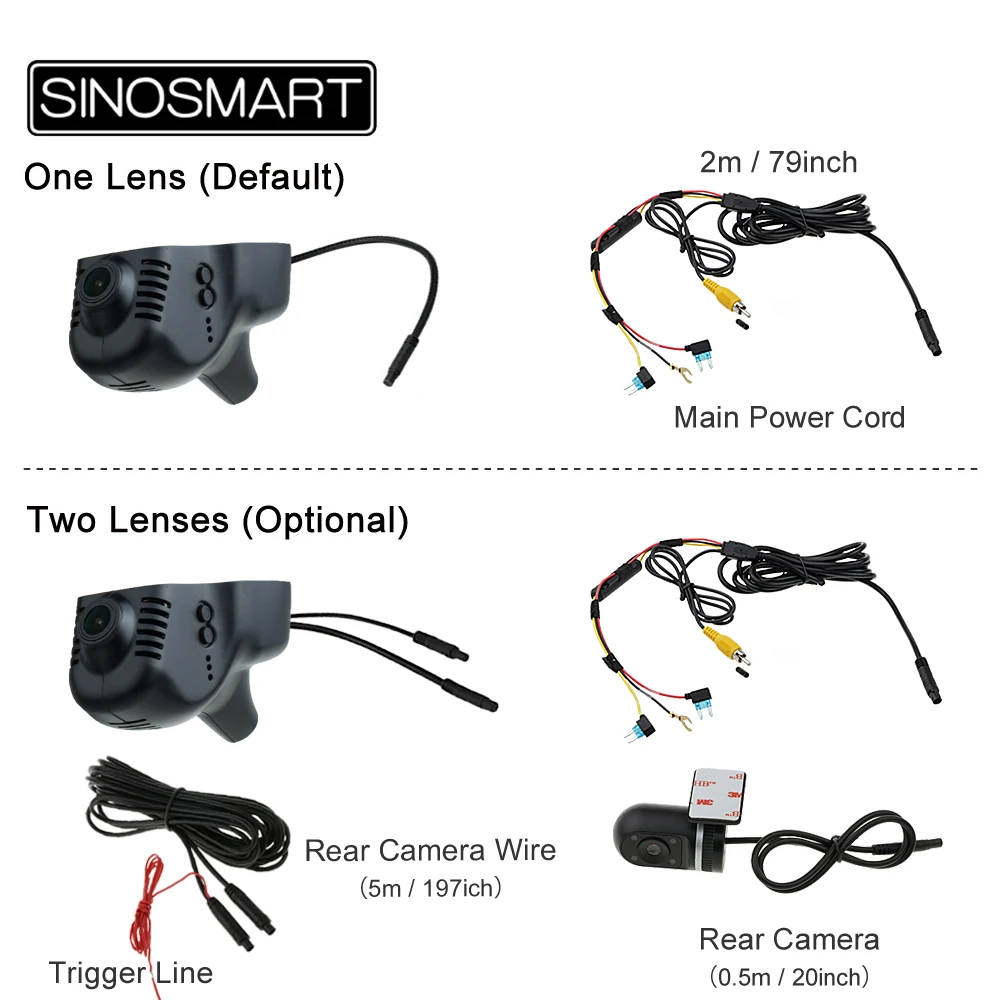 SINOSMART Novatek 96658 автомобильный Wifi DVR для Volkswagen Polo/Passat/Touran/Tiguan/Bora/Gold/Magotan управление с помощью приложения SONY IMX323