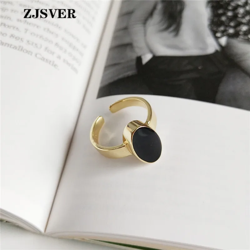 

ZJSVER Korean Jewelry 925 Sterling Silver Ring Gold Color Simple Elliptical Adjustable Women Rings Attending Banque Or Party