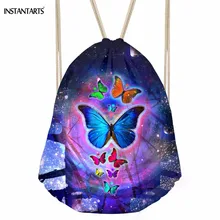 INSTANTARTS 3D галактика бабочка печати женские мешки с кулиской многофункциональные сумки для хранения повседневные Простые мягкие рюкзаки для девочек