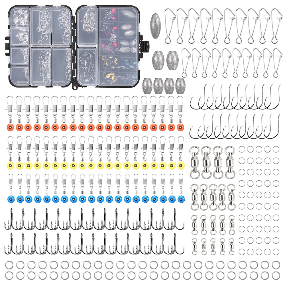 256 шт. комплект рыболовных принадлежностей Кривошип крючки грузило вес Вертлюги защелки соединительные бусины рыболовные снасти Коробка Набор