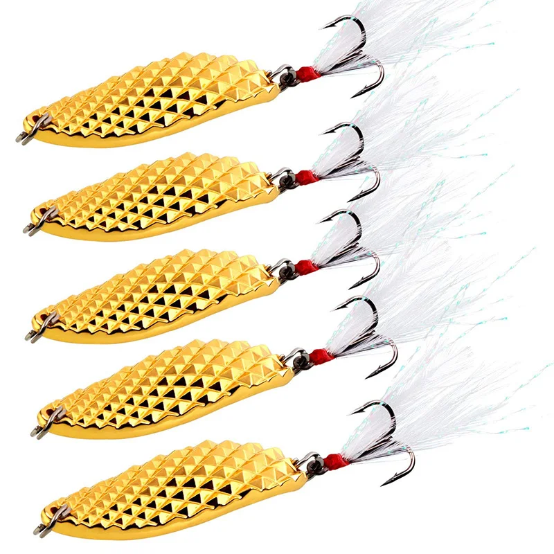 Spoons Hard Fishing Lures Treble Hooks Salmon Bass Metal Wobbler Crankbait Fishing Lure Baits Bass Walley Trout Tackle (4)