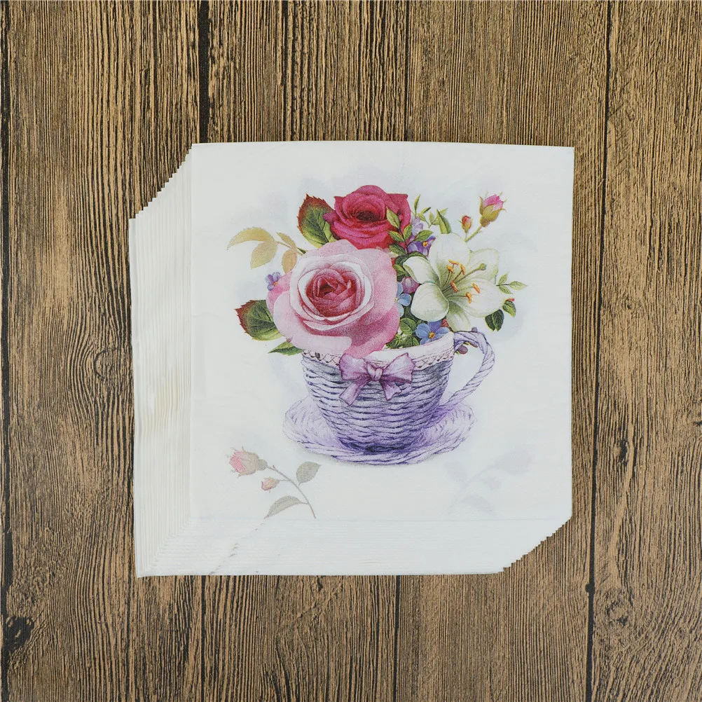 

20Pcs/lot Floral Flower Theme Paper Napkins Tissue Napkins Decoupage Decoration Festive Party Supplies 33x33cm