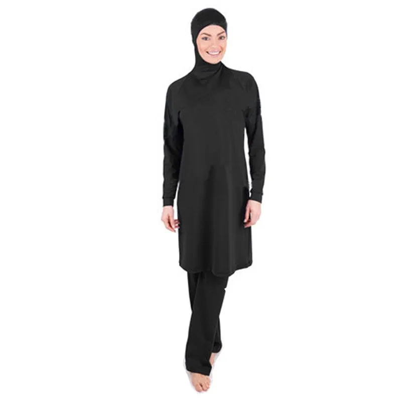 Сплошной черный скромный Арабский исламский мусульманский Купальник для женщин и девушек полностью покрытый 2 штуки хиджаб мусульманский купальник бикини S-5XL