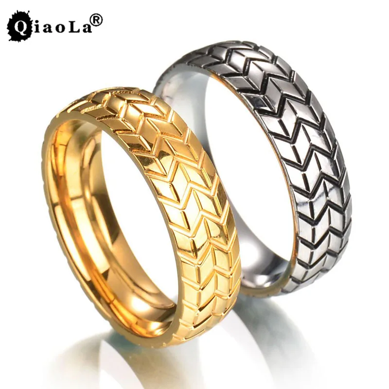 

Qiao La 6MM Men's Tire Ring Vintage Stainless Steel Wedding Rings For Male Engagement Band Jewelry Car Fans Punk Love Ring Gifts