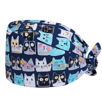 

Cats Prints Designer Surgical Caps Medical Operation Theater Cap Pattern Elastic Surgeon Hat OT 100% Cotton with Sweatband