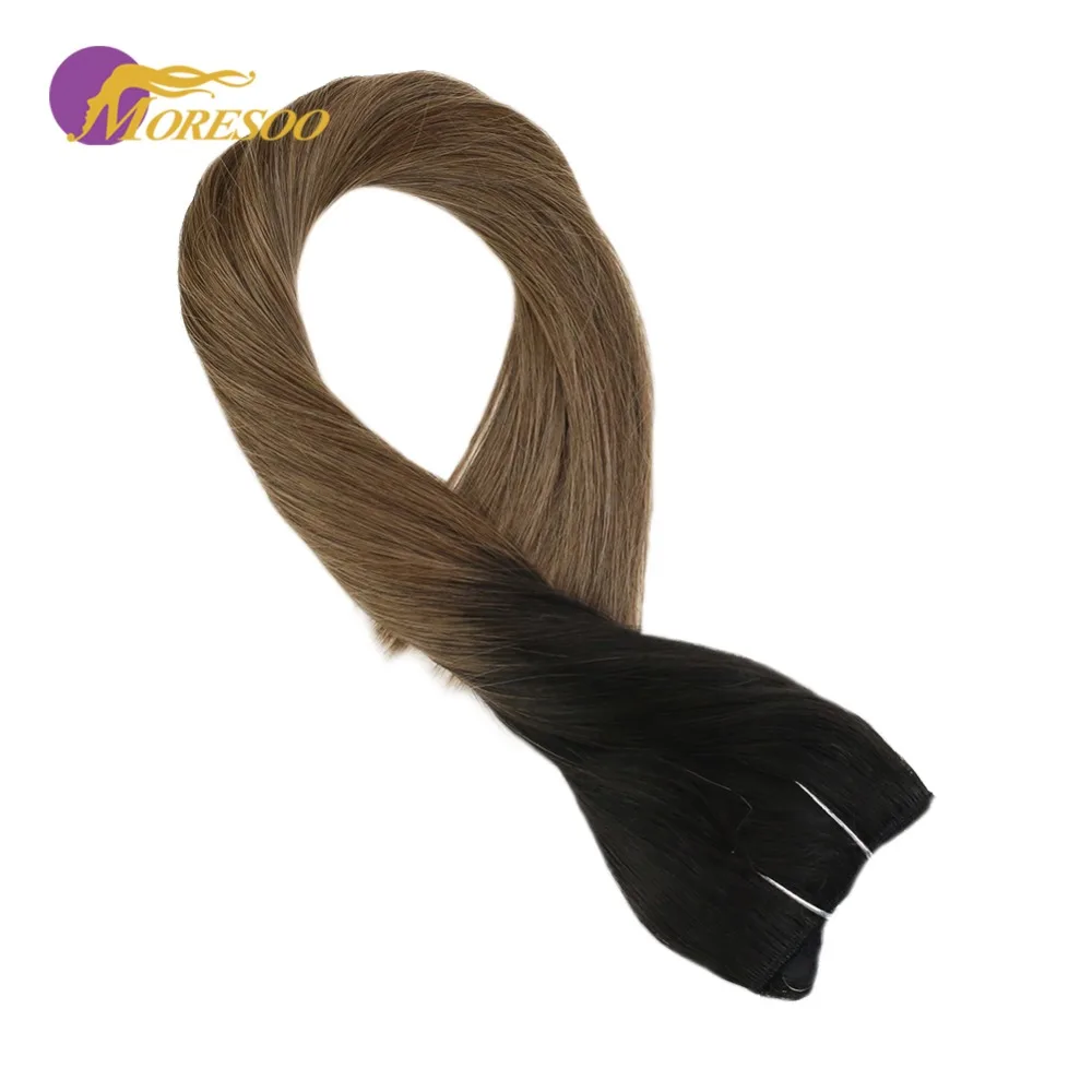 Moresoo Halo Remy пряди человеческих волос для наращивания флип в накладные волосы Омбре волос # 1B выцветания до #10 50-100 г 3/4 полная голова