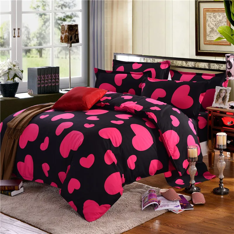 Домашний текстиль, набор пододеяльников для пуховых одеял с розовым сердечком, Комплект постельного белья, комплект из 3 предметов