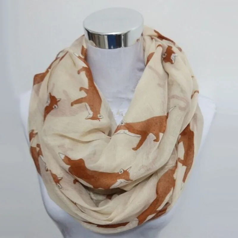 Новая мода лиса Бесконечность шарф с животными маленькая лиса шарфы в длинный шарф лиса в песочно-коричневые платки горячая Распродажа Женская Косынка - Цвет: Ring scarf Beige