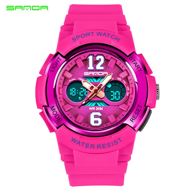 SANDA новые детские часы для спорта на открытом воздухе для мальчиков и девочек светодиодный цифровые часы водонепроницаемые детские спортивные часы - Цвет: Rose red