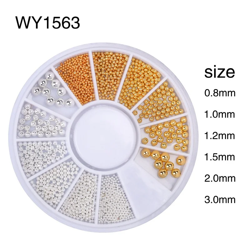 Розовое золото ноготь маникюрный-разные размеры художественная Икра металлическая бусина мини стальной шар амулеты ювелирные изделия в колесиках для маникюра DIY Дизайн ногтей украшения - Цвет: WY1563