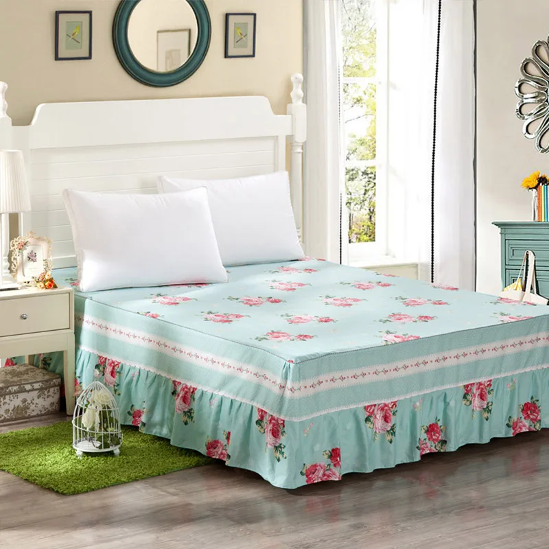 Красочная кровать юбка с цветочным принтом Покрывало хлопок для кровати; постельное покрывало плоская натяжная простыня, постельное белье Геометрическая полоса кружевное постельное покрывало - Цвет: NHJF-QMCQ-QXHY