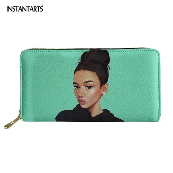 

INSTANTARTS Women Long Wallet American African Black Girl Art Print Lady Purse with Card Holder Phone Pocket Wallet Handbags