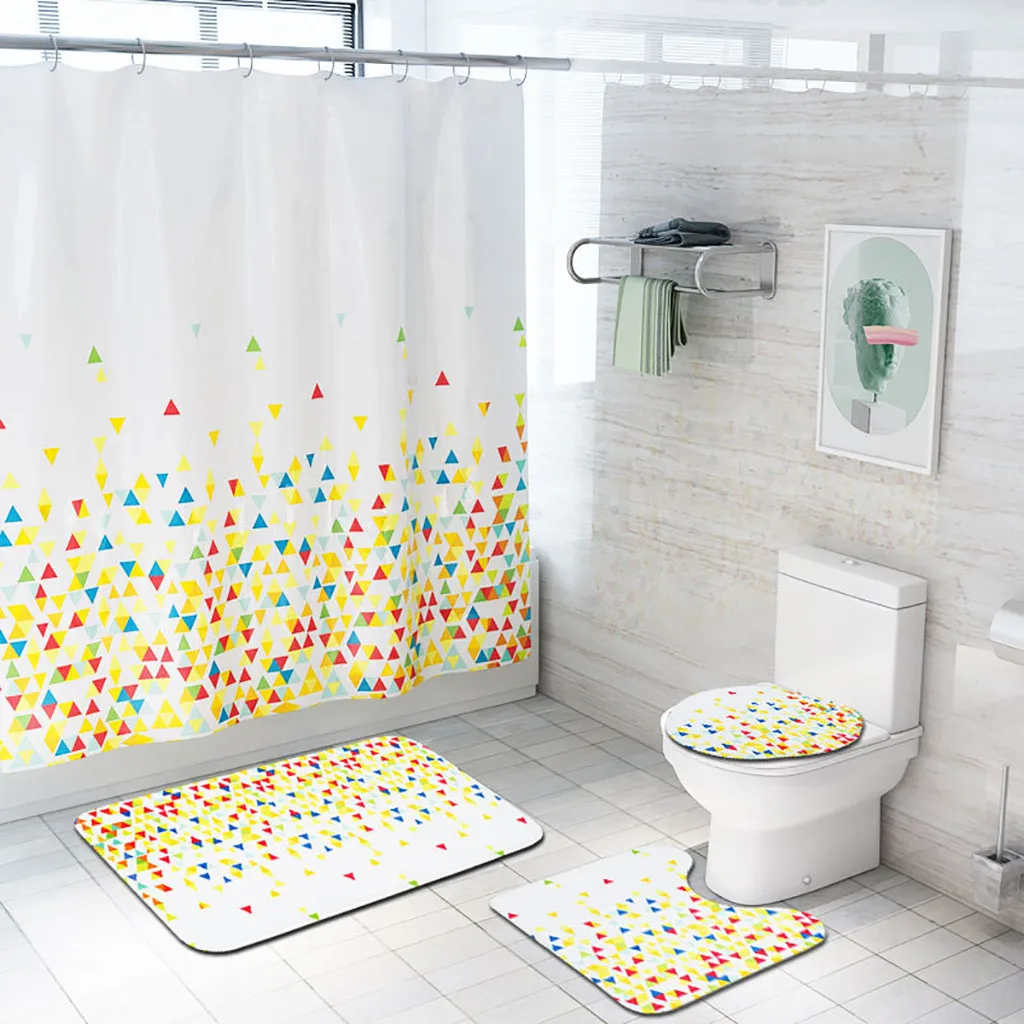 

4PCS Non Slip Toilet Polyester Cover Mat Set Bathroom Shower Curtain Apr#02