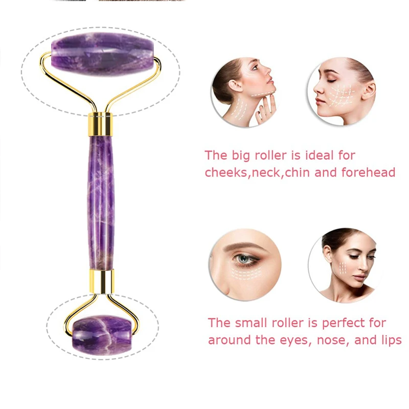 Natural Amethyst Jade Roller Cellulite Massage Slimming Face Massager Lifting Facial Roller Stone Wrinkle Removal Beauty Device