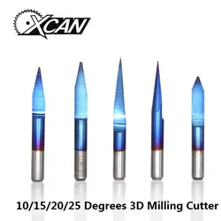 XCAN 10 шт 3,175 мм синий покрытие печатной платы 3D фреза 10/15/20/25 градусов Вольфрам карбида V Форма печатной платы Гравировка Бит ЧПУ