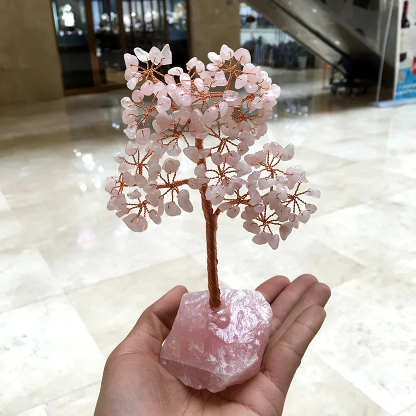 Натуральный кристалл розового кварца gemmony дерево Фен Шуй богатство домашний