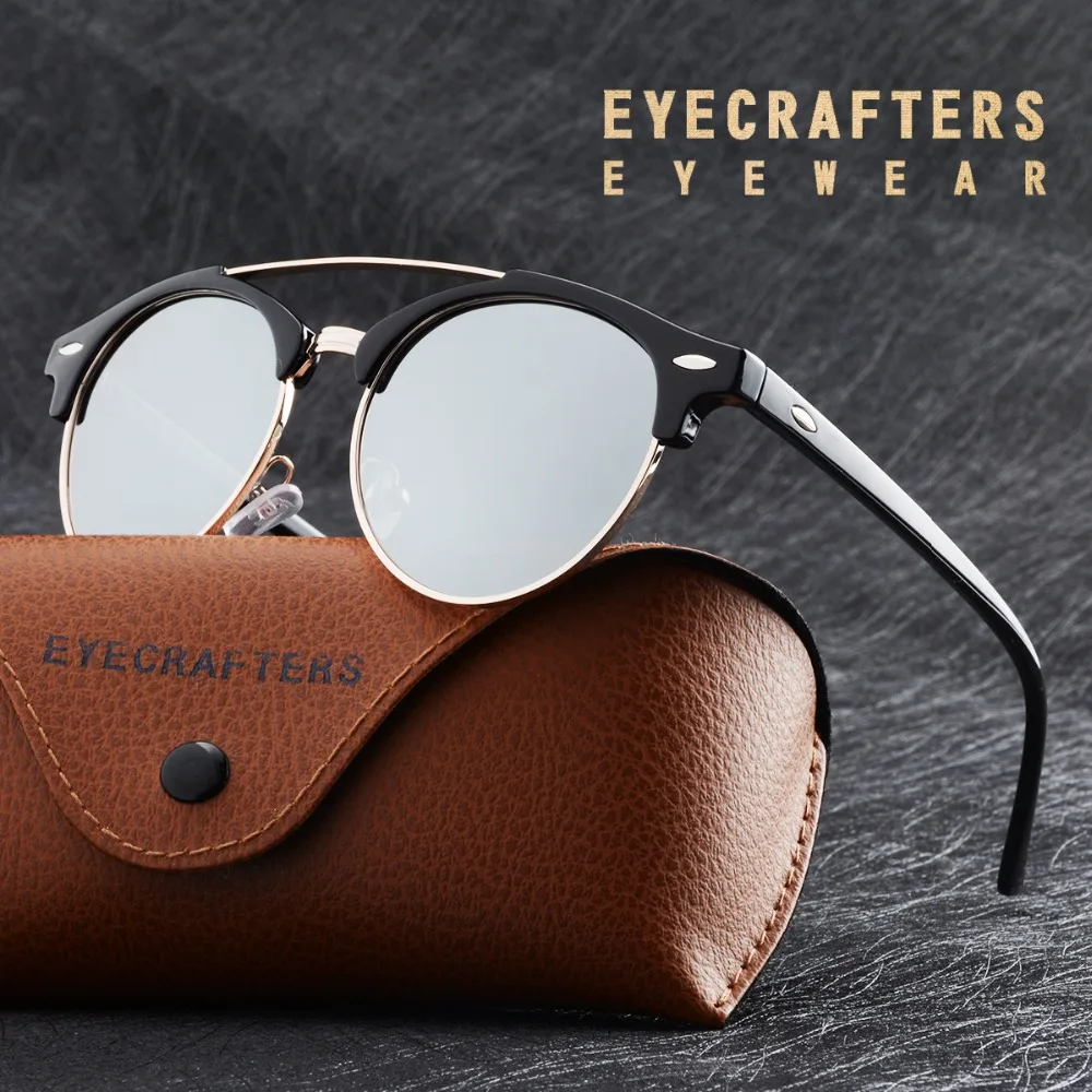 Mens Retro Vintage Club Round Sunglasses Polarized Womens Coating Mirrored Brand Designer Double Bridge Oculos de sol | Аксессуары для
