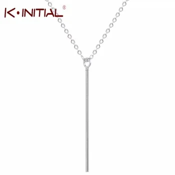 Kinitial 1Pcs 925 Sliver Long Bar Chain Necklace Lariat Charms Bar Necklaces&Pendants For women wedding Fashion Jewelry Gift