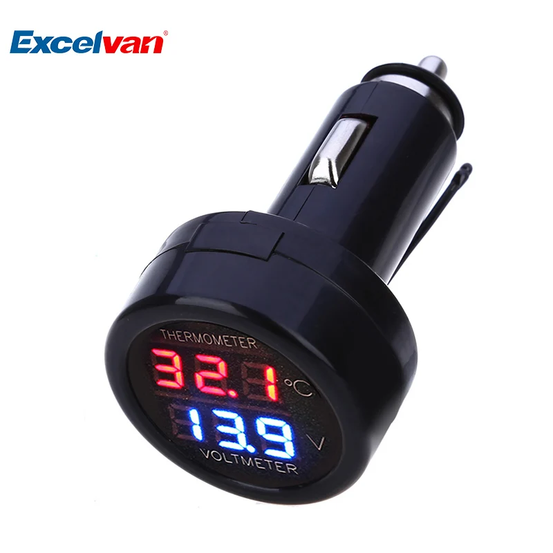 12 24V Auto Car Voltmeter and Thermometer with LED Indicator ABS