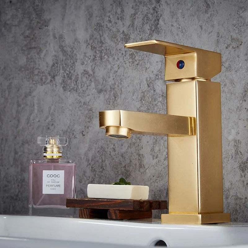 MTTUZK кран для ванной комнаты с одной ручкой, квадратный кран для раковины с покрытием из розового золота, Космический алюминиевый кран для раковины, смеситель для горячей и холодной воды
