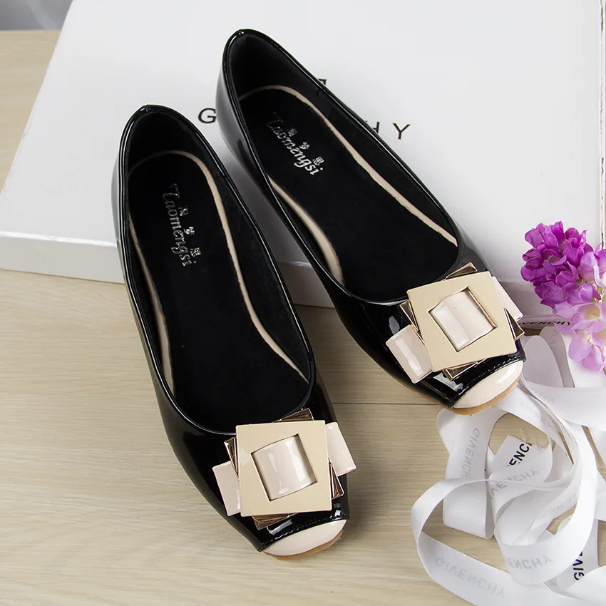 B SHOES Spring/autumn Women Square Toe Buckle Single Shoes Pu Flat Heel