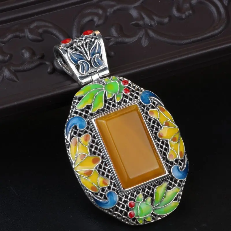 

2019 Sale Asg Choker Necklace Cluci Cage Pendants Jewelry Wholesale 925 High-grade Enamel Cloisonne Agate Pendant Women's Style