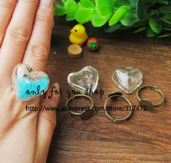

Loverly Heart Glass Bubble Glass Pendant& Ring Base set DIY Jewelry Findings (ring base color can choose)