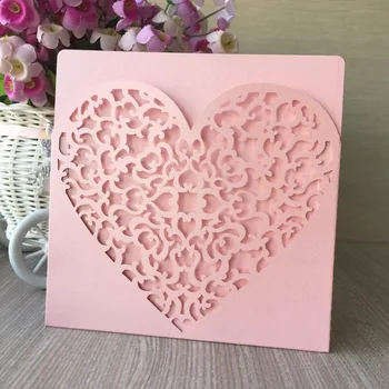 

12Pcs/lot Romantic Heart Design Wedding Invitation Cards Kit Peach Color With 24 Colors 250gsm Pearl Paper Personalized Printing