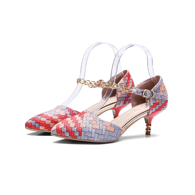 B2-7 Size 33-46 Office Ladies Patchwork Mixed Color Sandals Female D'orsay Shoes Woman Low Heels Women Confirm Career Shoe | Обувь