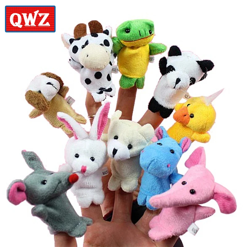 QWZ 6/10pcs Animals Finger Puppet Plush Toys For Children Family Finger Theater Educational Cute