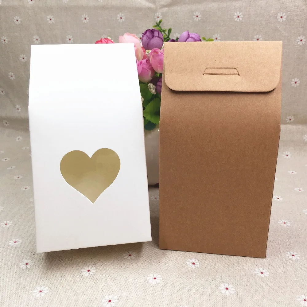 

100Pcs/Lot Kraft Paper Bags Boxes Recyclable For Wedding Gift Jewelry Food Candy Packaging Bag Standing Up Window Paper Boxes