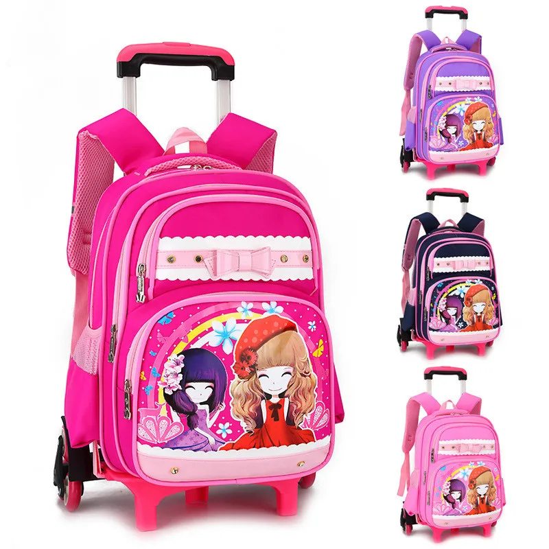 

Removable Children School Bags girls 3 Wheels Stairs princess bags Kids Trolley Schoolbag Luggage Book Bag Wheeled Backpack kids