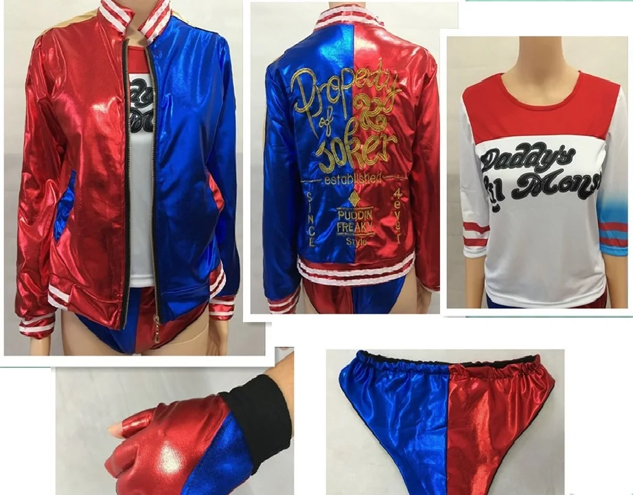 

2016 NEW movie Suicide Squad Harley Quinn female clown cosplay costume clothing halloween anime coat jacket one set uniform