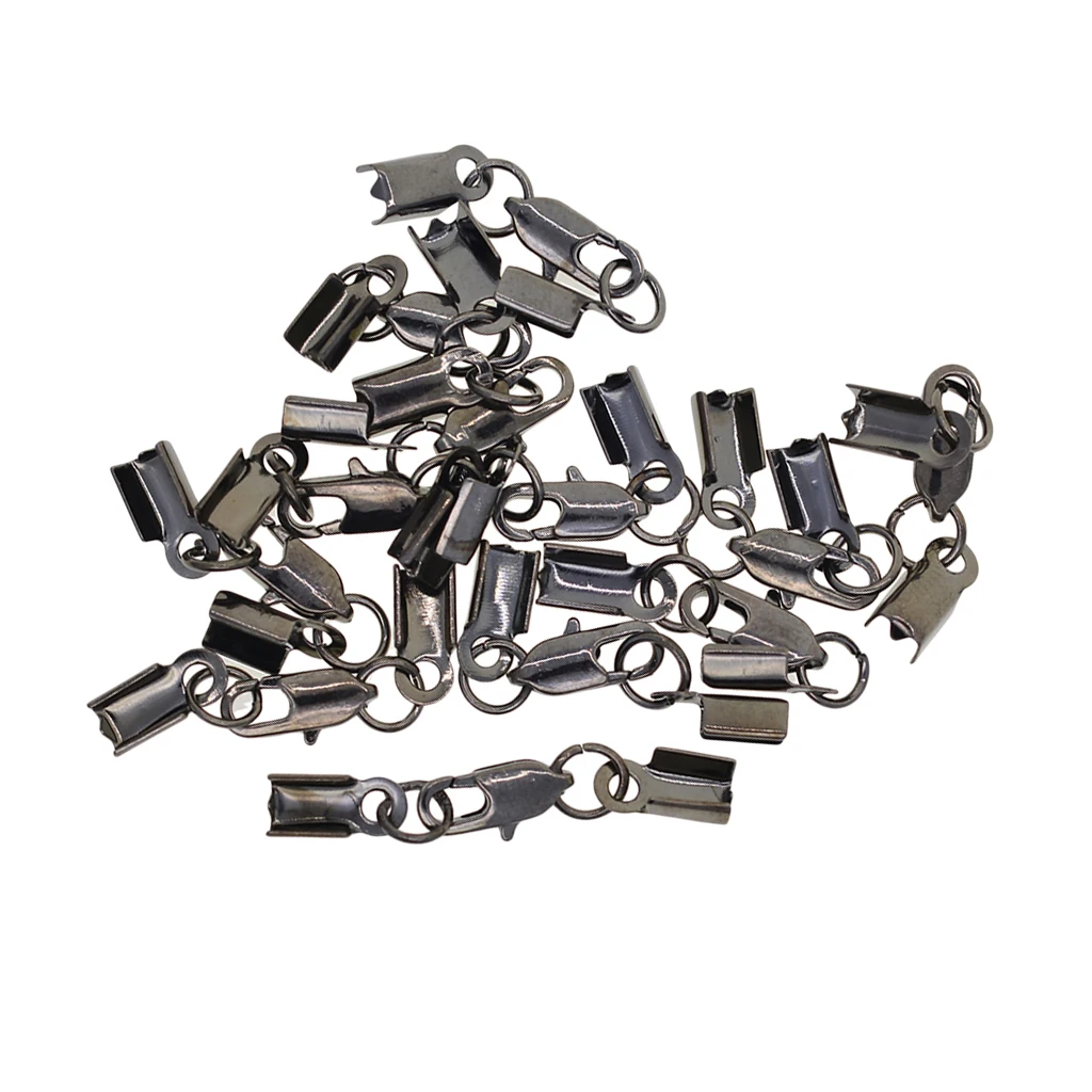 12 Sets Fold Over Crimp Cord End Cap Clips Bail Tips Connector Lobster Clasp DIY Jewelry Accessories