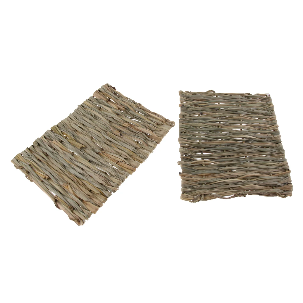 2 Pieces Grass Straw Mat Pet Rabbit Guinea Pig Mouse Bunny Cage Natural Straw Hay