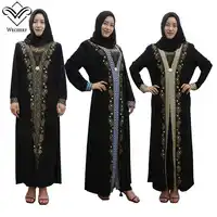 Wechery Luxury Dress Muslim Style Sequins Islamic Traditional Costume Black Beading Abaya Moroccan Robe Dubai